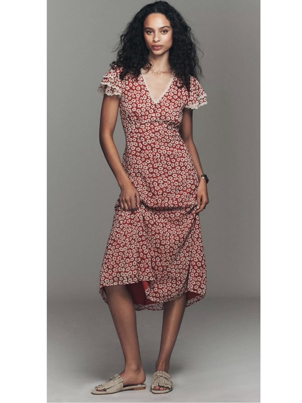 Anthropologie Exquise V-Neck Flutter-Sleeve Midi Dress - Size XL